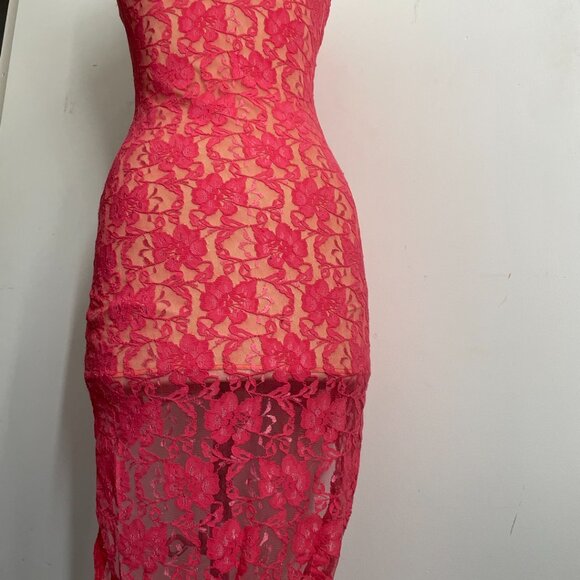 Pink Floral Lace Hi-Low Dress - Picture 3 of 12